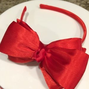 Girls Red Satin Headband with Bow Red Handband